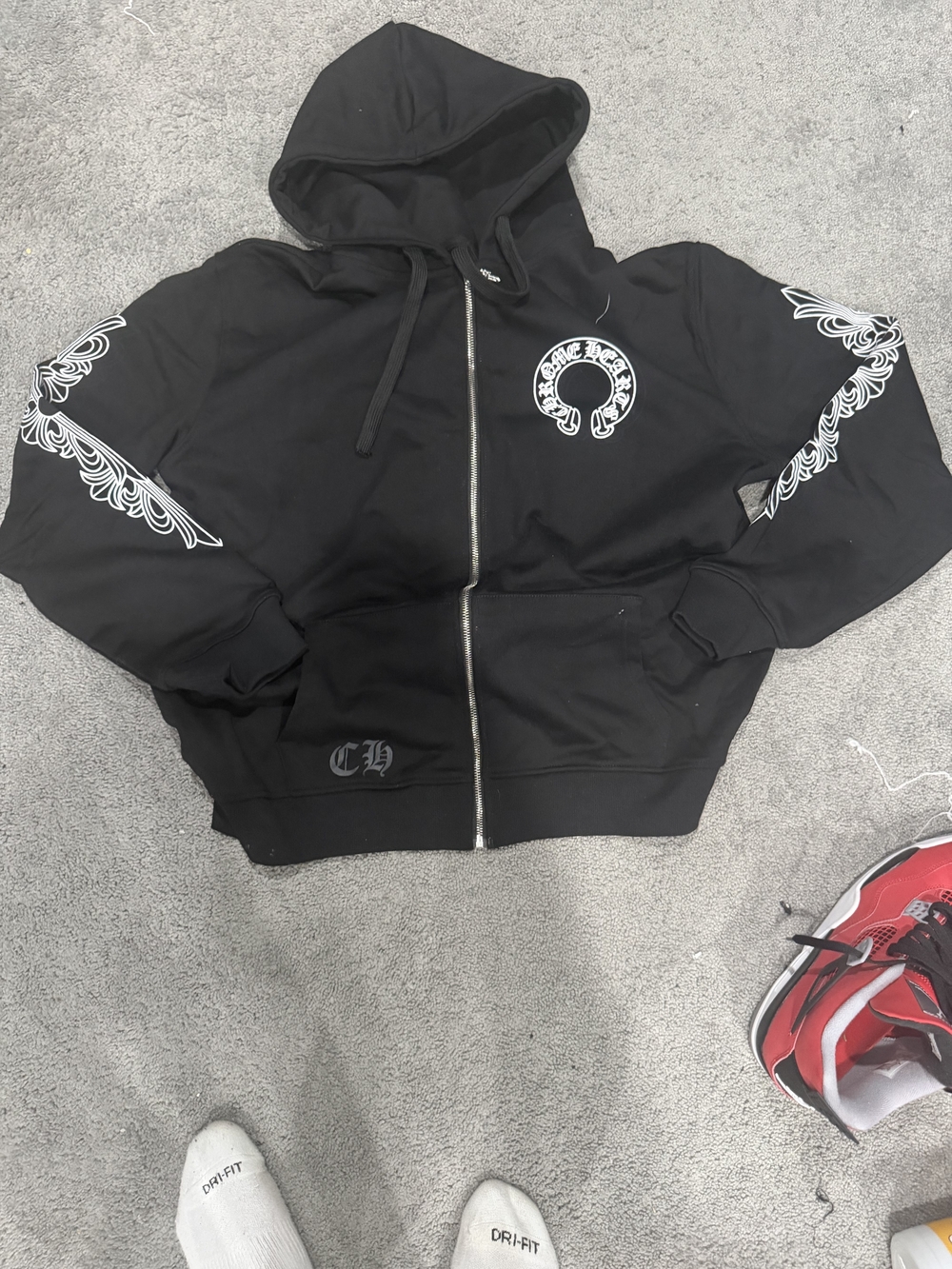Black Graphic Zip-Up Hoodie Jacket - Men's